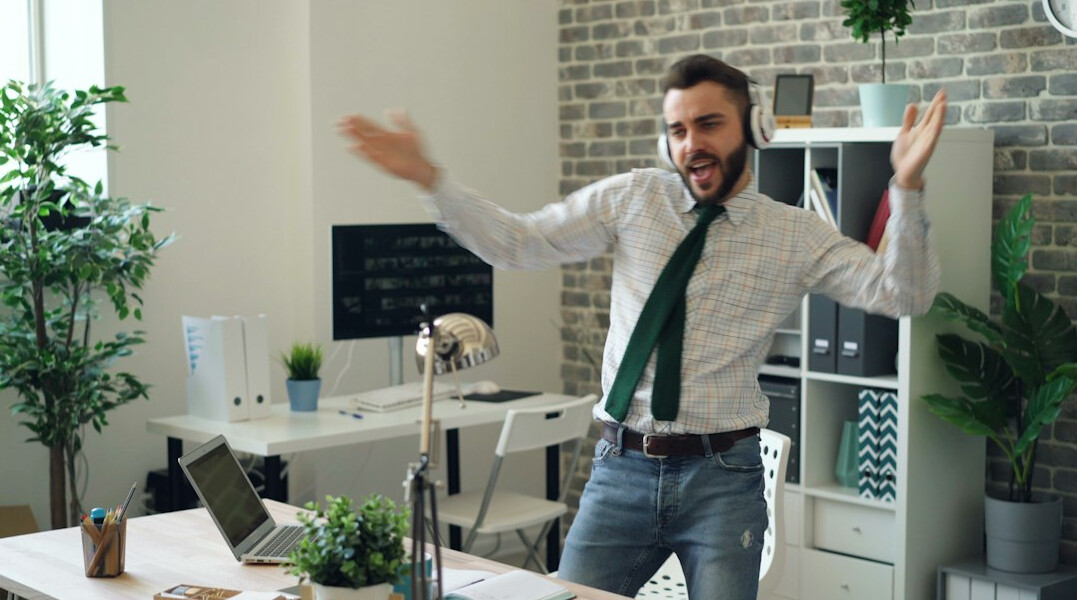 person celebrating job offer