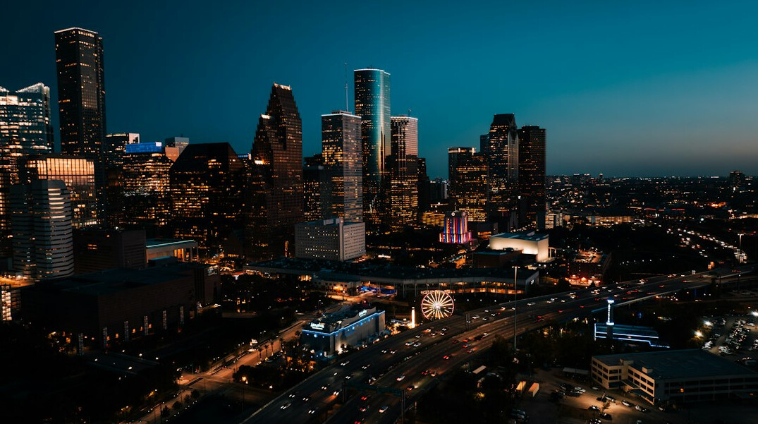 city skyline at dusk